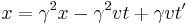 x = \gamma^2 x - \gamma^2 v t %2B \gamma v t' \,