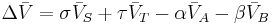 \Delta \bar{V} =  \sigma \bar{V}_S %2B \tau \bar{V}_T - \alpha \bar{V}_A - \beta \bar{V}_B 