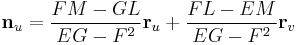 \bold{n}_u = \frac {FM-GL} {EG-F^2} \bold{r}_u %2B \frac {FL-EM} {EG-F^2} \bold{r}_v 