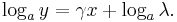 \log_a y = \gamma x %2B \log_a \lambda. 