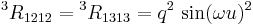  {{}^3 R}_{1212} = {{}^3 R}_{1313} = q^2 \, \sin(\omega u)^2 