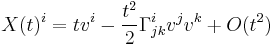 
X(t)^i=tv^i-\frac{t^2}{2}\Gamma^i_{jk}v^jv^k%2BO(t^2)
