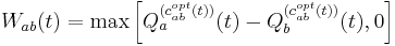  W_{ab}(t) = \max\left[Q_a^{(c_{ab}^{opt}(t))}(t) - Q_b^{(c_{ab}^{opt}(t))}(t), 0\right] 