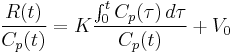 {R(t) \over C_p(t)} = K {\int_0^t C_p(\tau) \, d\tau \over C_p(t)} %2B V_0