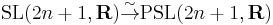 \operatorname{SL}(2n%2B1,\mathbf{R}) \overset{\sim}{\to} \operatorname{PSL}(2n%2B1,\mathbf{R})