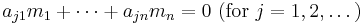 a_{j1}m_1%2B\cdots %2B a_{jn}m_n=0\ (\text{for }j = 1, 2, \dots)\, 