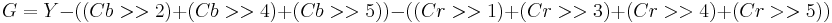 G = Y - ((Cb>>2) %2B (Cb>>4) %2B (Cb>>5)) - ((Cr>>1) %2B (Cr>>3) %2B (Cr>>4) %2B (Cr>>5))