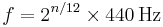 f = 2^{n/12} \times 440 \,\mbox {Hz}\,