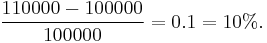  \frac{110000-100000}{100000} = 0.1 = 10%.