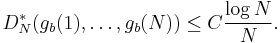 
D^*_N(g_b(1),\dots,g_b(N))\leq C\frac{\log N}{N}.
