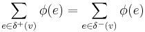 \sum_{e \in \delta^%2B(v)} \phi(e) = \sum_{e \in \delta^-(v)} \phi(e)