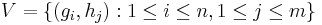 V = \left\{(g_i, h_j): 1\leq i\leq n, 1\leq j\leq m\right\}