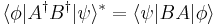 \lang \phi| A^\dagger B^\dagger | \psi \rang^* = \lang \psi | BA |\phi \rang