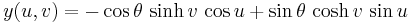 y(u,v) = -\cos \theta \,\sinh v \,\cos u %2B \sin \theta \,\cosh v \,\sin u