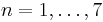 n = 1, \ldots, 7