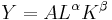 Y=AL^{\alpha}K^{\beta} \,