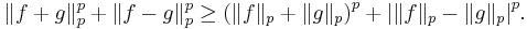 \|f%2Bg\|_p^p %2B \|f-g\|_p^p \geq \big( \|f\|_p %2B \|g\|_p \big)^p %2B \big| \|f\|_p-\|g\|_p \big|^p.