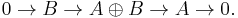 0\rightarrow B\rightarrow A\oplus B\rightarrow A\rightarrow0.