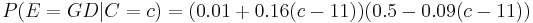 P(E=GD|C=c) = (0.01 %2B 0.16(c-11))(0.5 - 0.09(c-11))