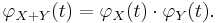 
\varphi_{X%2BY}(t) = \varphi_X(t)\cdot\varphi_Y(t). \, 
