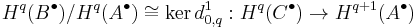  H^q(B^\bull)/H^q(A^\bull) \cong \ker d^1_{0,q}�: H^q(C^\bull) \rightarrow H^{q%2B1}(A^\bull)