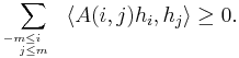 \sum_{-m \leq i\quad\, \atop j \leq m} \langle A(i,j) h_i, h_j \rangle \geq 0.