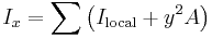 I_{x}= \sum \left(I_\mathrm{local}%2By^{2}A\right)