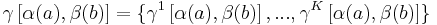  \gamma \left[ \alpha ( a ), \beta ( b ) \right] = \{ \gamma^{1} \left[ \alpha ( a ) , \beta ( b ) \right] ,...,	\gamma^{K} \left[ \alpha ( a ), \beta ( b ) \right] \} 