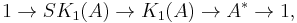 1 \to SK_1(A) \to K_1(A) \to A^* \to 1,