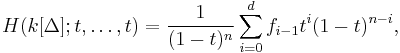  H(k[\Delta]; t,\ldots,t) = 
\frac{1}{(1-t)^n}\sum_{i=0}^d f_{i-1} t^i(1-t)^{n-i}, 