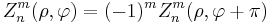 Z_n^m(\rho,\varphi) = (-1)^m Z_n^m(\rho,\varphi%2B\pi)