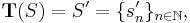 \mathbf{T}(S)=S'=\{ s'_n \}_{n\in\N},\,