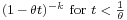 \scriptstyle (1 \,-\, \theta t)^{-k} \text{ for } t \;<\; \frac{1}{\theta}\,\!