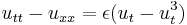 \displaystyle u_{tt}-u_{xx} = \epsilon(u_t-u_t^3)