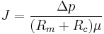  J = \frac{\Delta p}{(R_m %2B R_c) \mu} 