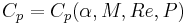  C_p = C_p ( \alpha , M , Re , P) 