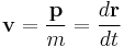  \bold{v} = \frac{\bold{p}}{m} = {d\bold{r} \over dt}