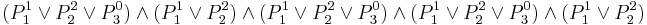 (P_1^1 \or P_2^2 \or P_3^0) \and (P_1^1 \or P_2^2) \and (P_1^1 \or P_2^2 \or P_3^0) \and (P_1^1 \or P_2^2 \or P_3^0) \and (P_1^1 \or P_2^2)