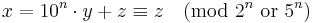 x = 10^n \cdot y %2B z \equiv z \pmod{2^n \mathrm{\ or\ } 5^n}