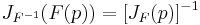  J_{F^{-1}}(F(p)) = [ J_F(p) ]^{-1}