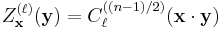 Z^{(\ell)}_{\mathbf{x}}({\mathbf{y}}) = C_\ell^{((n-1)/2)}({\mathbf{x}}\cdot {\mathbf{y}})