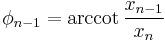 \phi_{n-1} = \arccot \frac{x_{n-1}}{x_n}