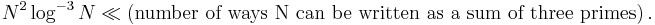 N^2\log^{-3}N\ll\left(\hbox{number of ways N can be written as a sum of three primes}\right).