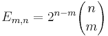  E_{m,n} = 2^{n-m}{n \choose m} 