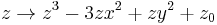 
z\rightarrow  
z^3 - 3 z x^2 %2B z y^2 %2B z_0
