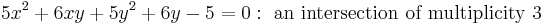 5x^2%2B6xy%2B5y^2%2B6y-5=0:\ \hbox{an intersection of multiplicity 3}