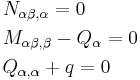 
   \begin{align}
     & N_{\alpha\beta,\alpha} = 0 \\
     & M_{\alpha\beta,\beta}-Q_\alpha = 0 \\
     & Q_{\alpha,\alpha}%2Bq = 0
   \end{align}
