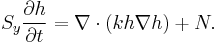 S_y\frac{\partial h}{\partial t} = \nabla \cdot (k h \nabla h) %2B N. 