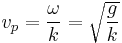 v_p = \frac{\omega}{k} = \sqrt{\frac{g}{k}}