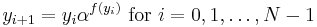 y_{i%2B1} = y_i\alpha^{f(y_i)}\mbox{ for }i=0,1,\ldots,N-1